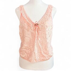 Lace Trim Pink Satin Tank Top